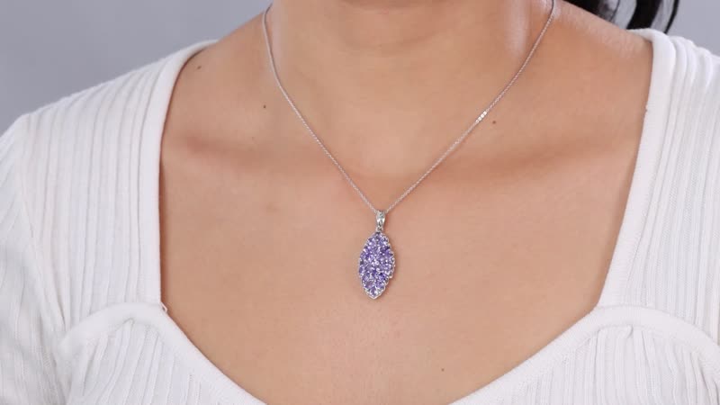 Tanzanite Elongated Pendant Necklace 20 Inches in Platinum Over Sterling Silver 3.00 ctw