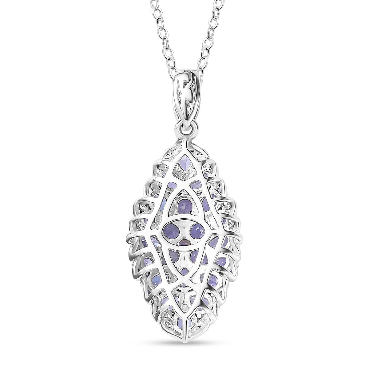 Tanzanite Elongated Pendant Necklace 20 Inches in Platinum Over Sterling Silver 3.00 ctw