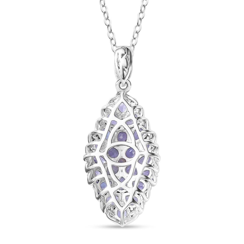 Tanzanite Elongated Pendant Necklace 20 Inches in Platinum Over Sterling Silver 3.00 ctw
