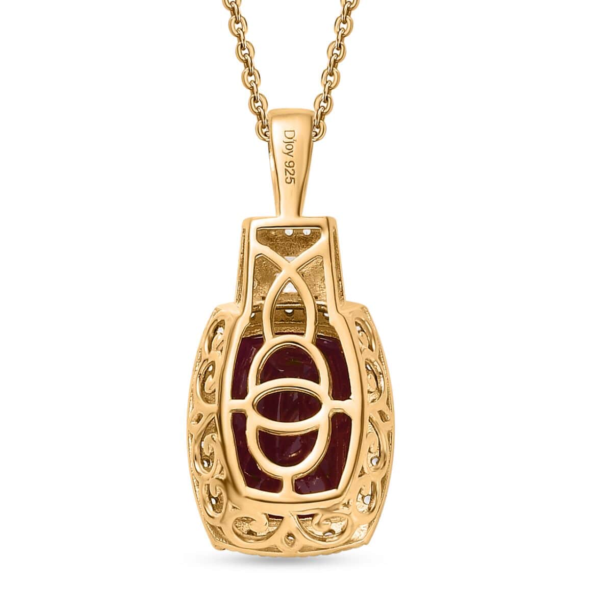 Niassa Ruby (FF) and White Zircon Halo Pendant Necklace 20 Inches in Vermeil Yellow Gold Over Sterling Silver 11.35 ctw (Del. in 8-10 Days) image number 4