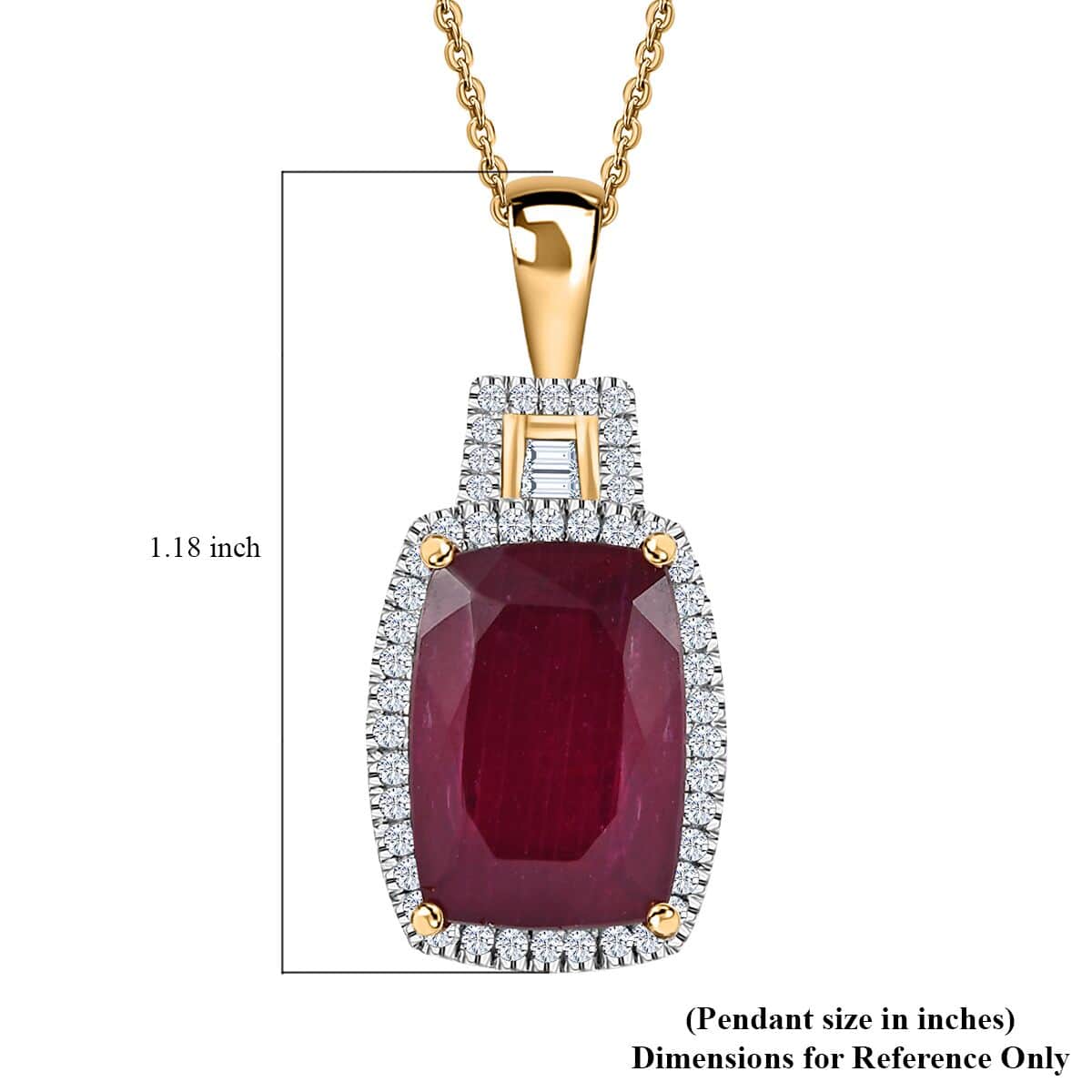 Niassa Ruby (FF) and White Zircon Halo Pendant Necklace 20 Inches in Vermeil Yellow Gold Over Sterling Silver 11.35 ctw (Del. in 8-10 Days) image number 6