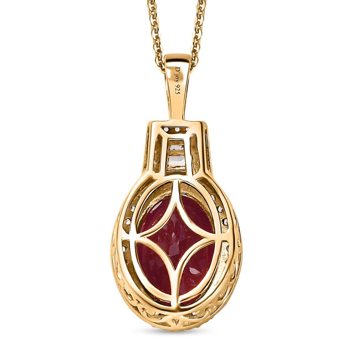 Niassa Ruby (FF) and White Zircon Halo Pendant Necklace 20 Inches in Vermeil Yellow Gold Over Sterling Silver 9.00 ctw image number 4