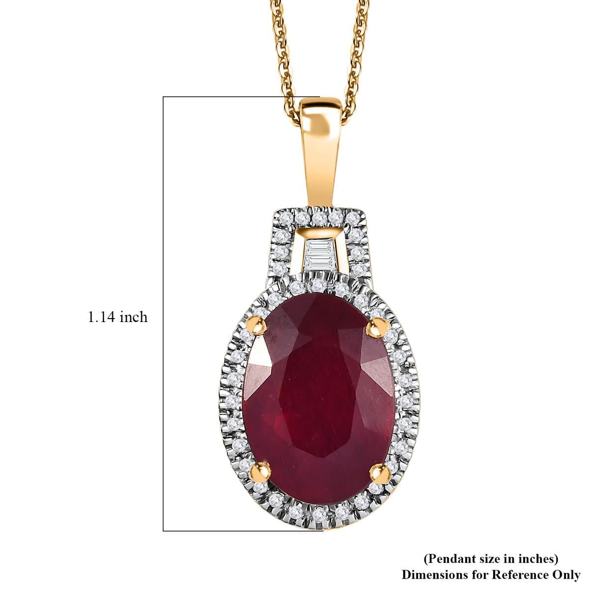 Niassa Ruby (FF) and White Zircon Halo Pendant Necklace 20 Inches in Vermeil Yellow Gold Over Sterling Silver 9.00 ctw image number 5