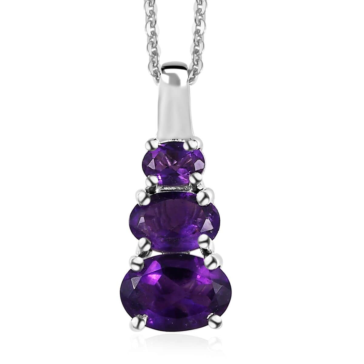 African Amethyst Pendant Necklace (20 Inches) in Platinum Over Sterling Silver 1.35 ctw image number 0