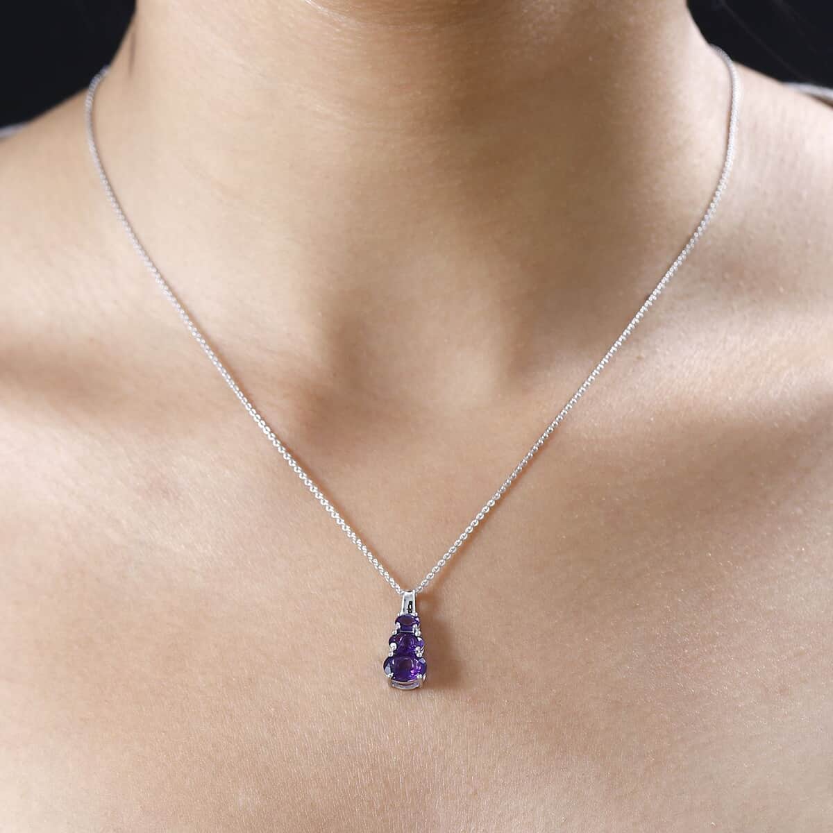 African Amethyst Pendant Necklace (20 Inches) in Platinum Over Sterling Silver 1.35 ctw image number 2