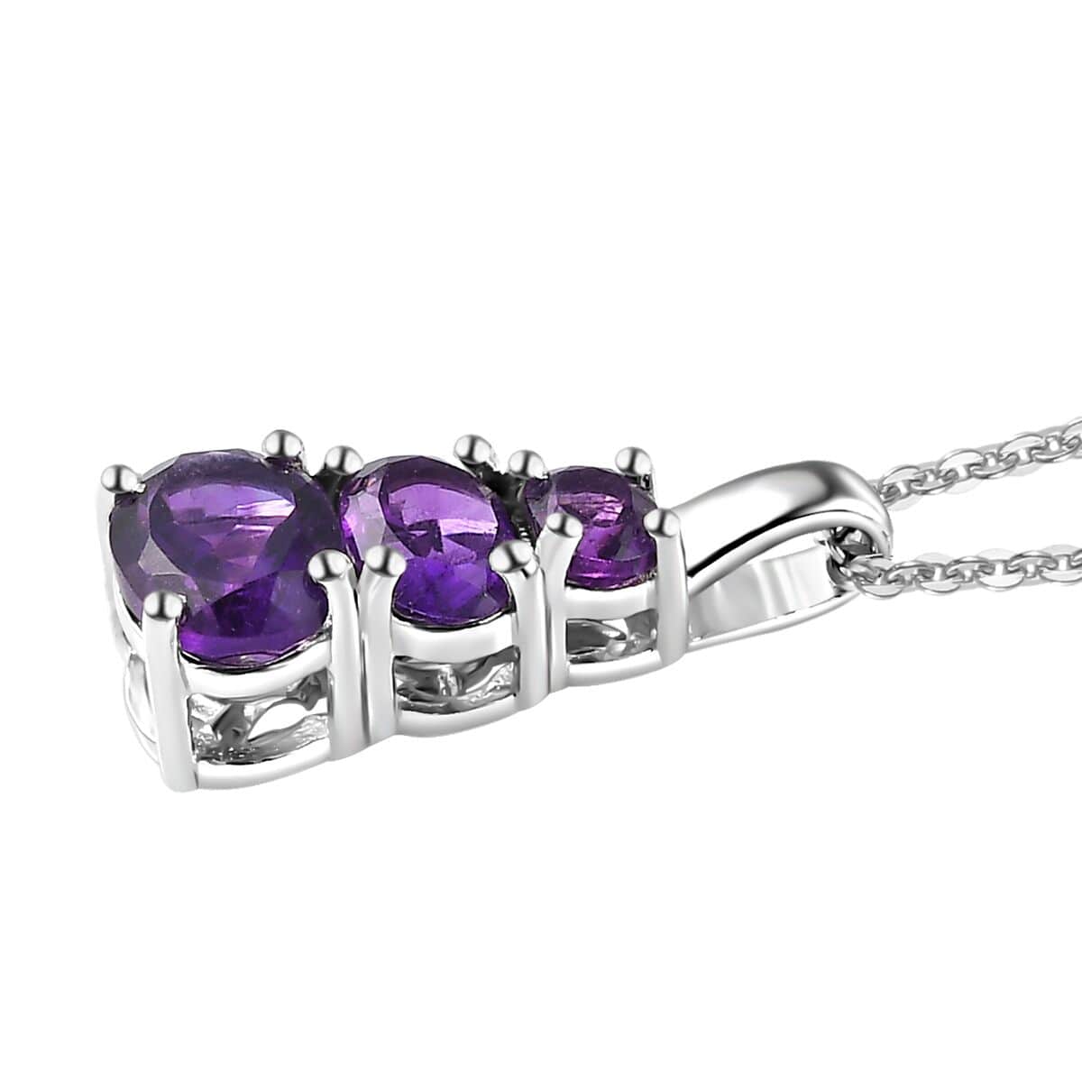 African Amethyst Pendant Necklace (20 Inches) in Platinum Over Sterling Silver 1.35 ctw image number 3