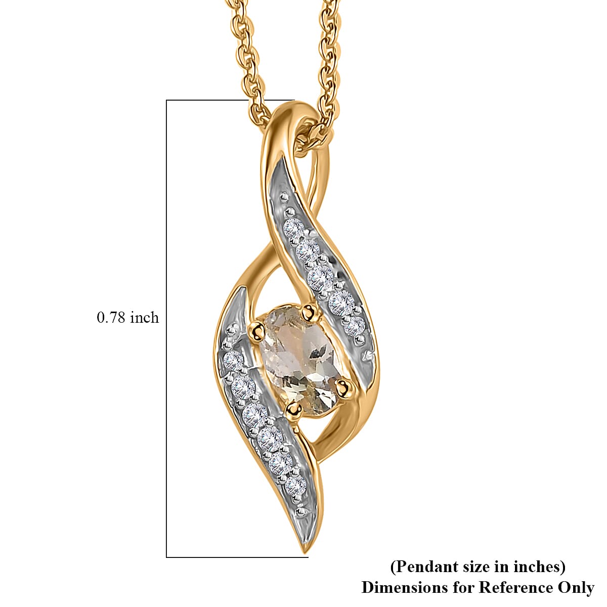 Golden Tanzanite and White Zircon Pendant Necklace 20 Inches in Vermeil Yellow Gold Over Sterling Silver 0.40 ctw