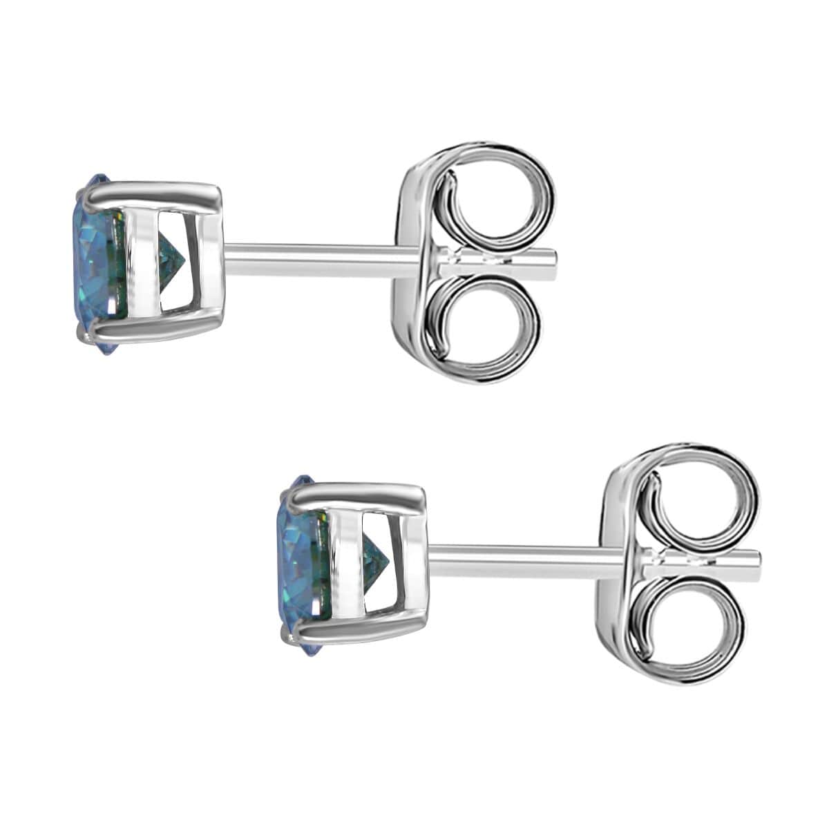 Blue Moissanite (Rnd 6.5mm), Moissanite Floral Ring (Size 5.0) and Stud Earrings in Platinum Over Sterling Silver 2.40 ctw image number 5