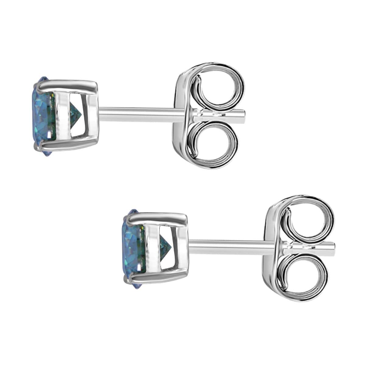 Blue and White Moissanite 2.40 ctw Floral Ring (Size 10.0) and Stud Earrings in Platinum Over Sterling Silver image number 5
