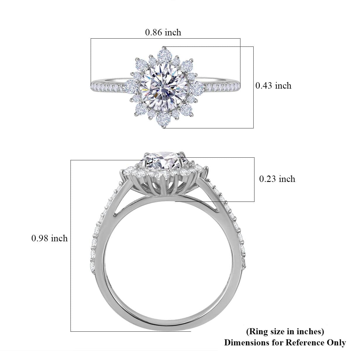 Moissanite 2.40 ctw Floral Ring (Size 9.0) and Stud Earrings in Platinum Over Sterling Silver image number 4