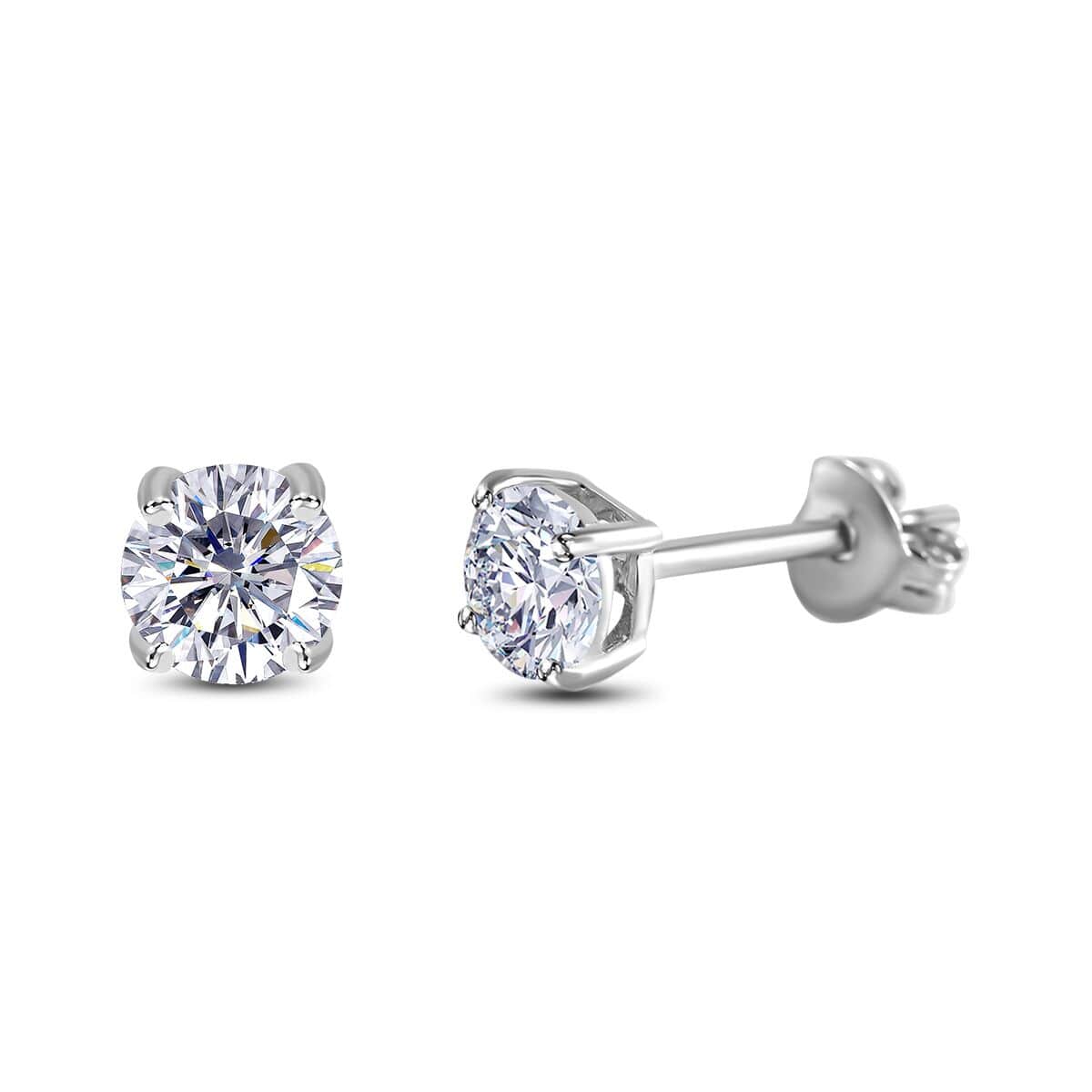 Moissanite Floral Ring (Size 10.0) and Stud Earrings in Platinum Over Sterling Silver 2.40 ctw image number 5