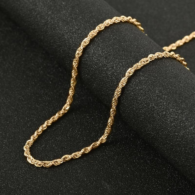 10K Yellow Gold 1.5mm Rope Set of 2 Chain Necklace 20 & 22 Inches 2.7 Grams