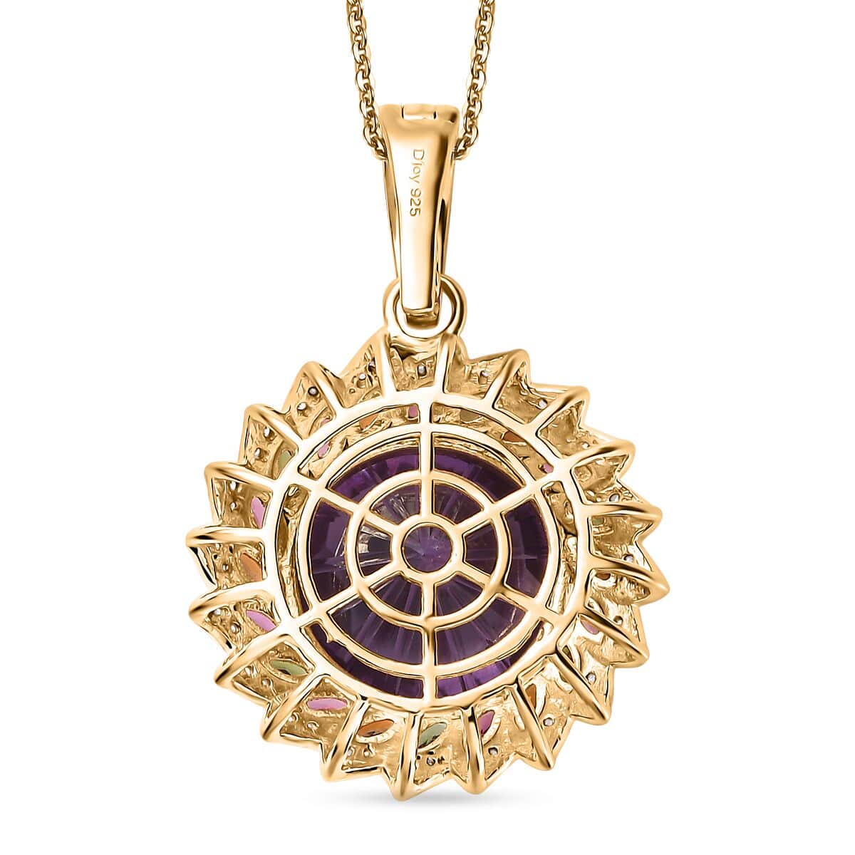 Starburst Cut African Amethyst, Multi-Tourmaline and White Zircon Pendant Necklace 18 Inches in Vermeil Yellow Gold Over Sterling Silver 15.60 ctw image number 4