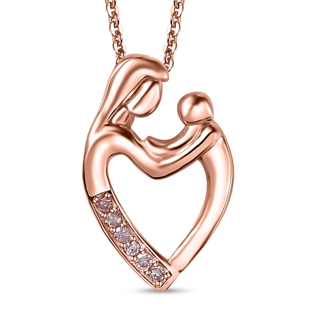 Natural Pink Diamond I3 Mom  & Son Love Pendant Necklace 20 Inches in Vermeil Rose Gold Over Sterling Silver 0.06 ctw image number 0