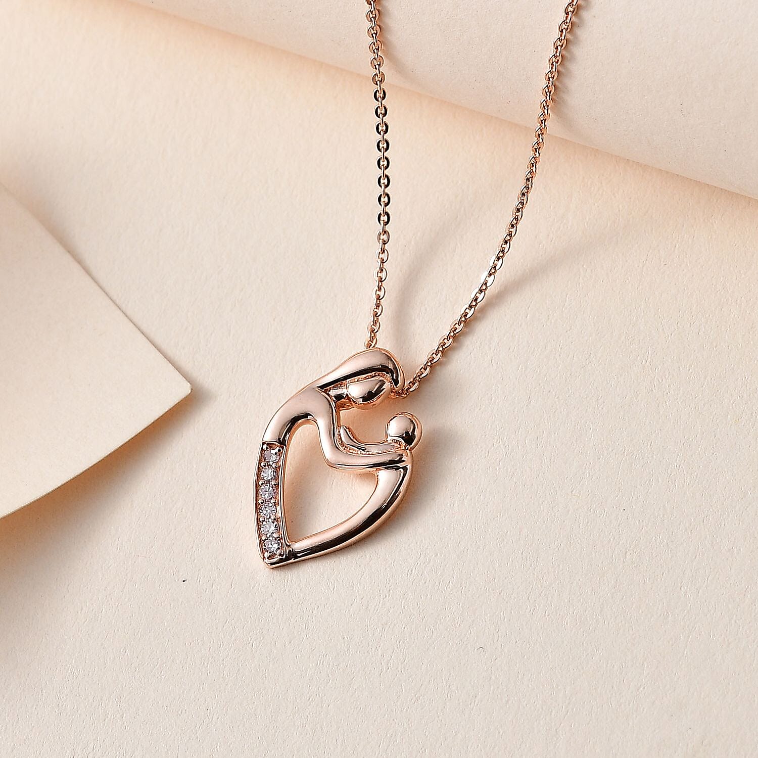 Natural Pink Diamond I3 Mom  & Son Love Pendant Necklace 20 Inches in Vermeil Rose Gold Over Sterling Silver 0.06 ctw