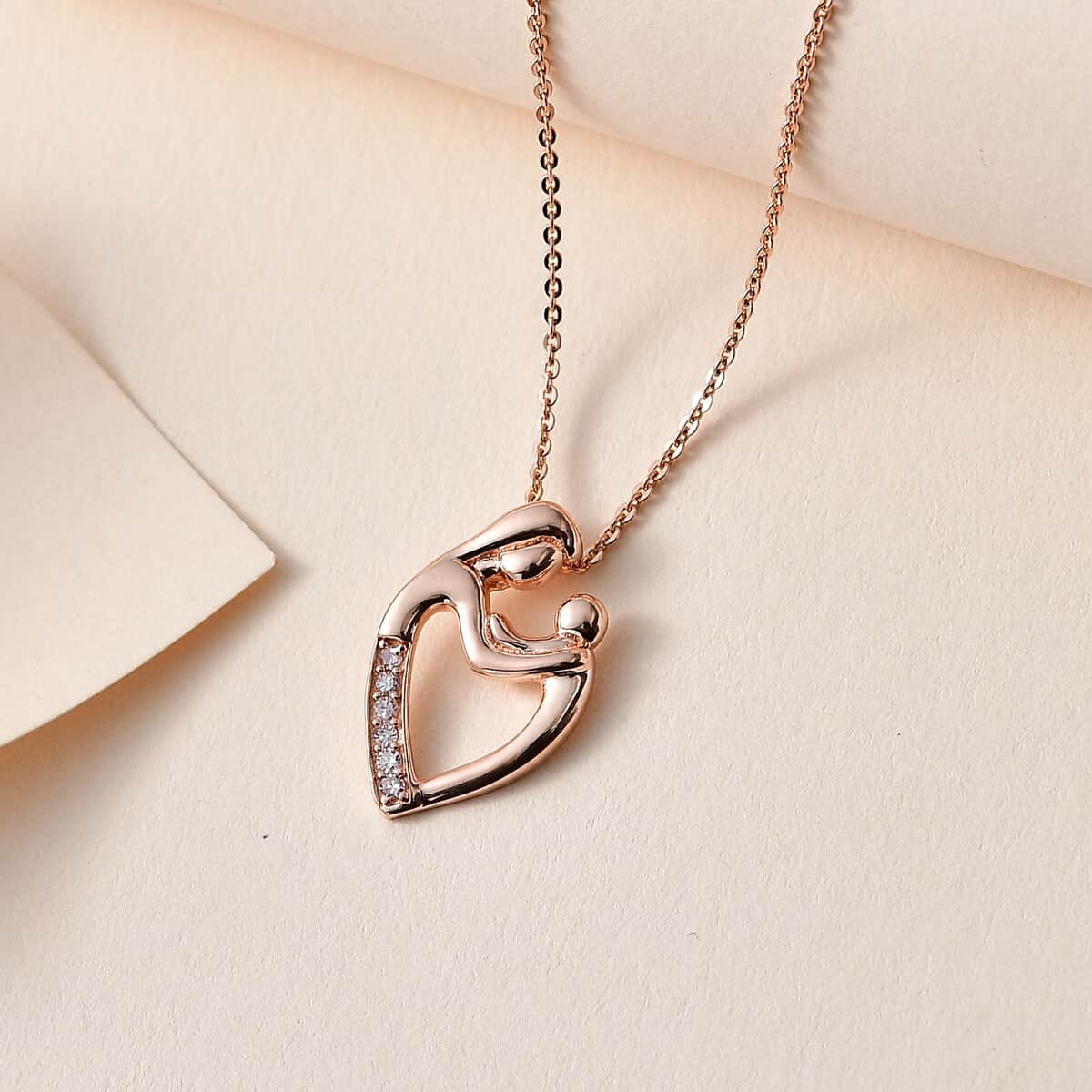 Natural Pink Diamond I3 Mom  & Son Love Pendant Necklace 20 Inches in Vermeil Rose Gold Over Sterling Silver 0.06 ctw image number 1