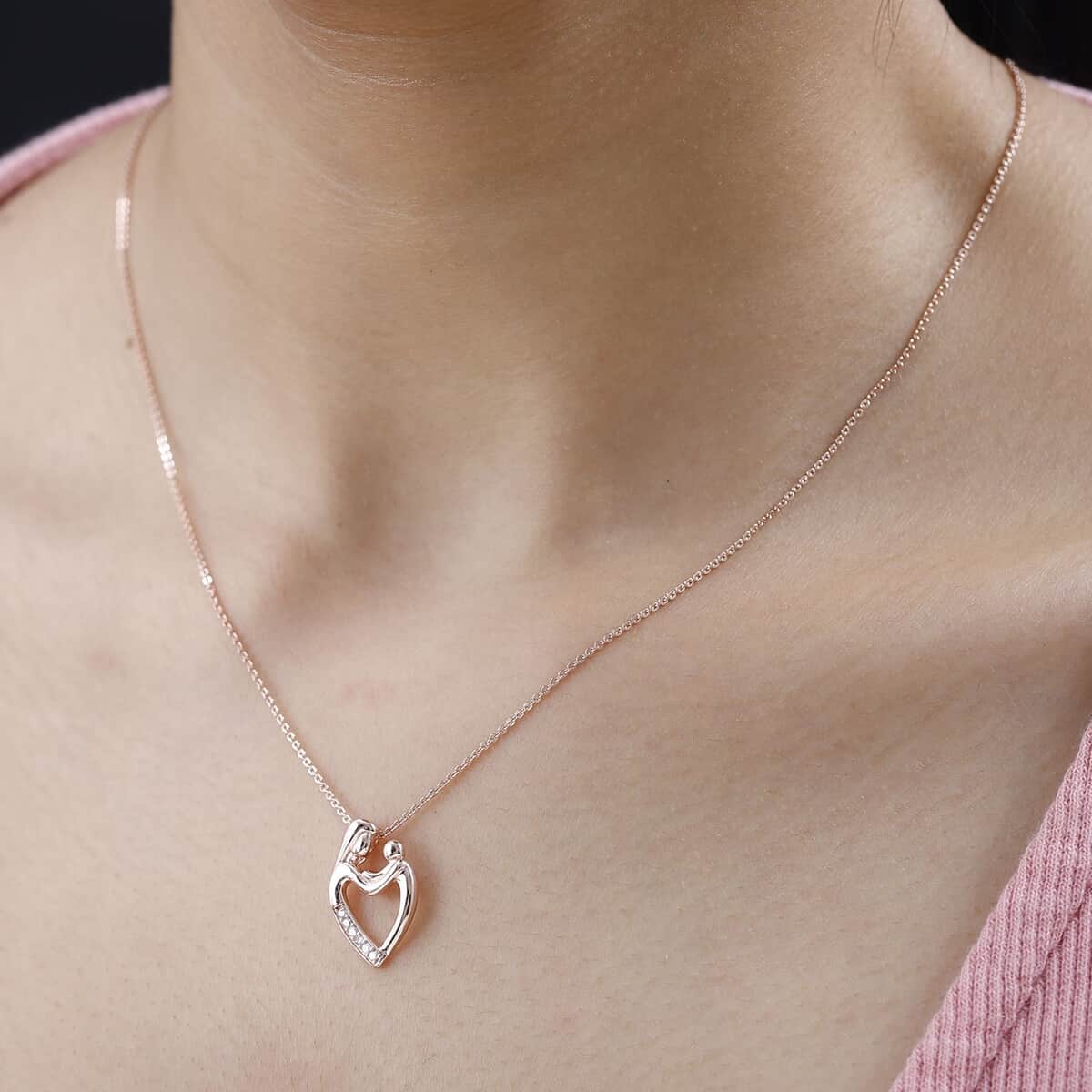 Natural Pink Diamond I3 Mom  & Son Love Pendant Necklace 20 Inches in Vermeil Rose Gold Over Sterling Silver 0.06 ctw image number 2