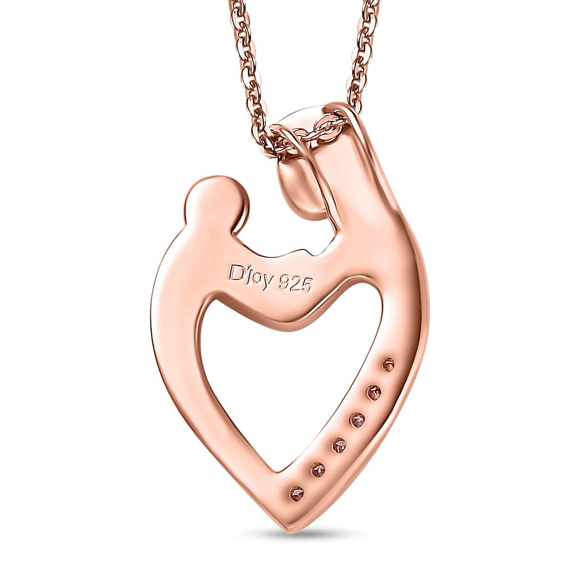 Natural Pink Diamond I3 Mom  & Son Love Pendant Necklace 20 Inches in Vermeil Rose Gold Over Sterling Silver 0.06 ctw