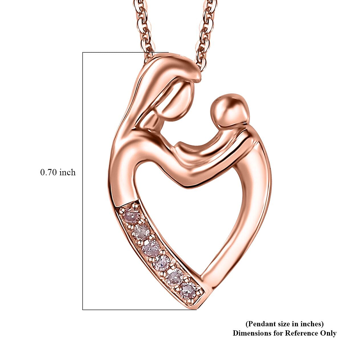 Natural Pink Diamond I3 Mom  & Son Love Pendant Necklace 20 Inches in Vermeil Rose Gold Over Sterling Silver 0.06 ctw
