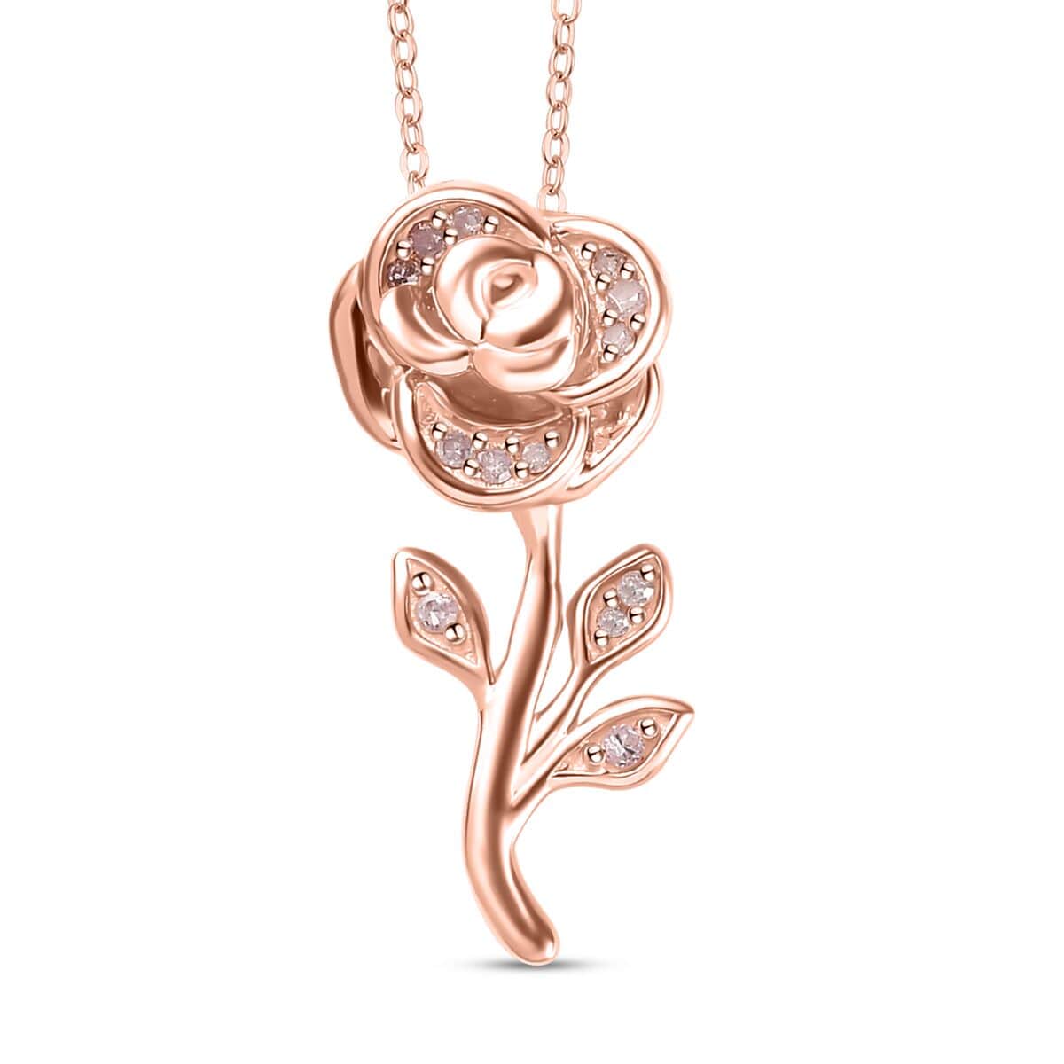 Natural Pink Diamond I3 Rose Pendant Necklace 20 Inches in Vermeil Rose Gold Over Sterling Silver 0.10 ctw image number 0