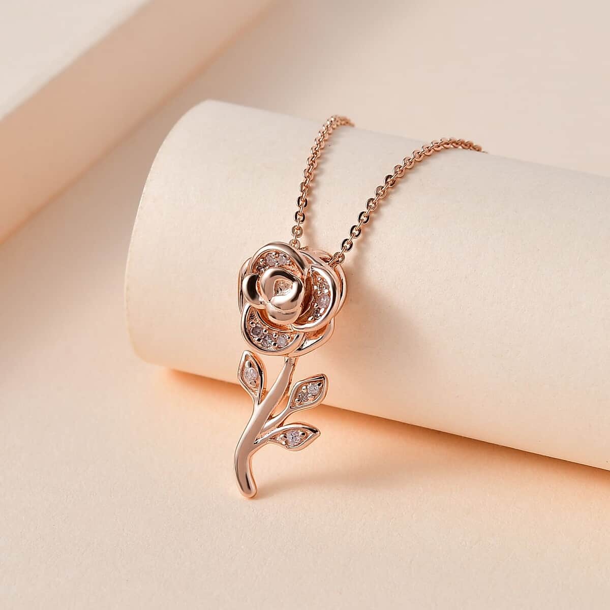 Natural Pink Diamond I3 Rose Pendant Necklace 20 Inches in Vermeil Rose Gold Over Sterling Silver 0.10 ctw image number 1