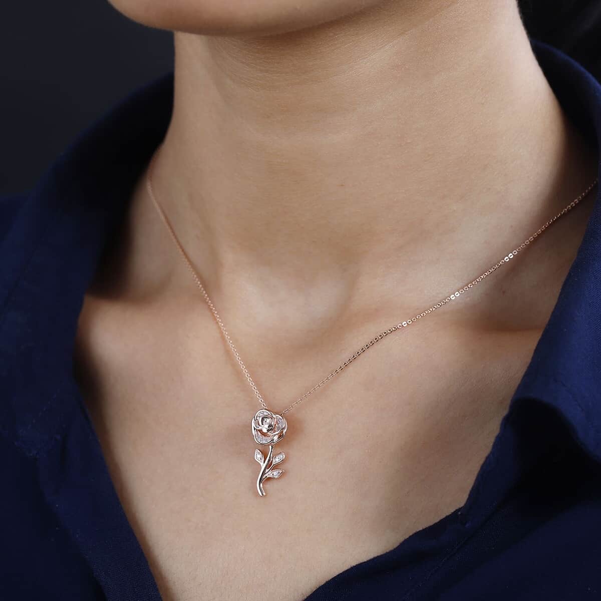 Natural Pink Diamond I3 Rose Pendant Necklace 20 Inches in Vermeil Rose Gold Over Sterling Silver 0.10 ctw image number 2