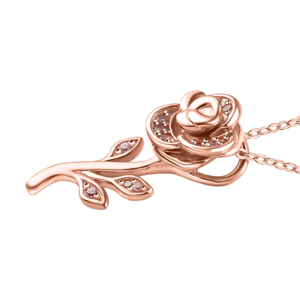 Natural Pink Diamond I3 Rose Pendant Necklace 20 Inches in Vermeil Rose Gold Over Sterling Silver 0.10 ctw image number 3