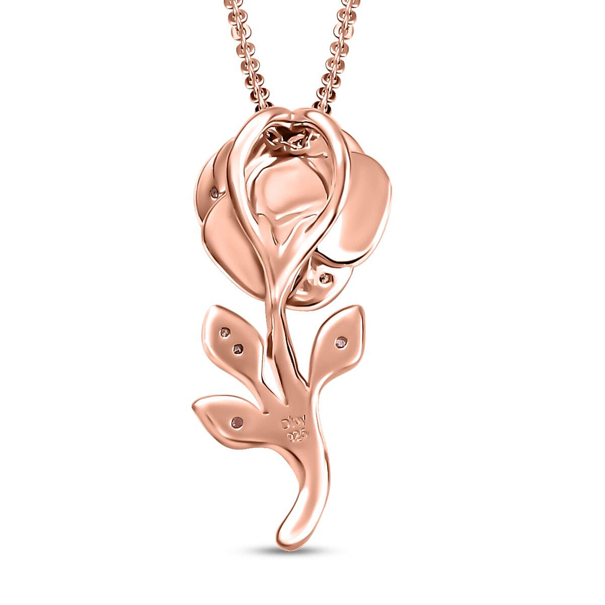 Natural Pink Diamond I3 Rose Pendant Necklace 20 Inches in Vermeil Rose Gold Over Sterling Silver 0.10 ctw