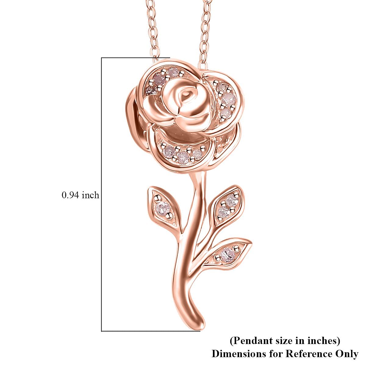 Natural Pink Diamond I3 Rose Pendant Necklace 20 Inches in Vermeil Rose Gold Over Sterling Silver 0.10 ctw