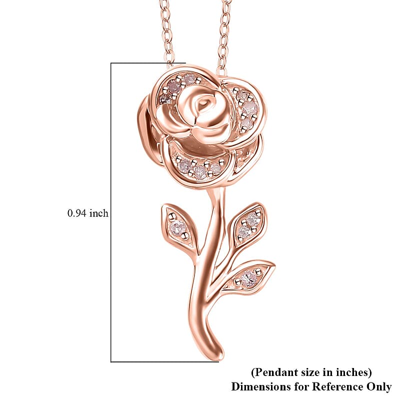 Natural Pink Diamond I3 Rose Pendant Necklace 20 Inches in Vermeil Rose Gold Over Sterling Silver 0.10 ctw