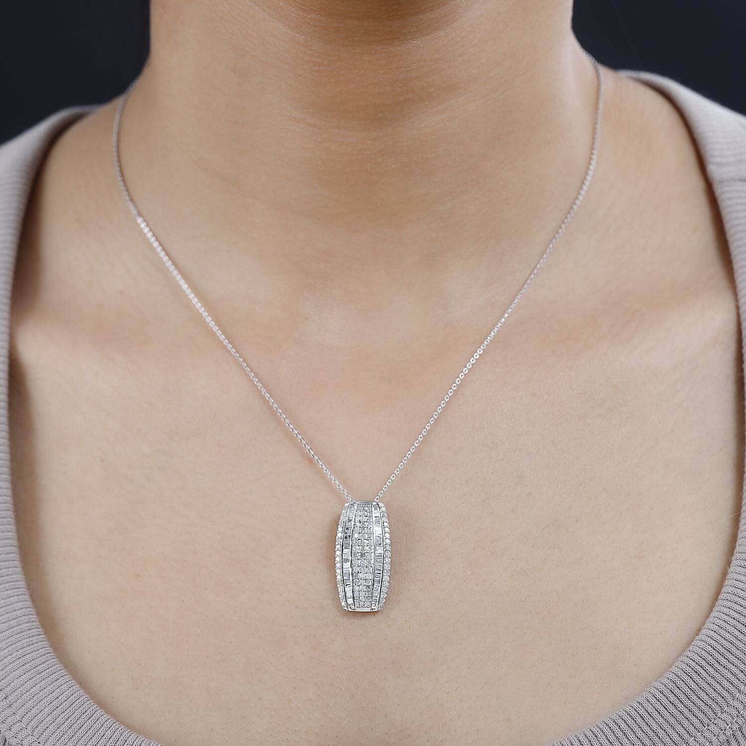 Diamond Pendant Necklace 20 Inches in Platinum Over Sterling Silver 1.00 ctw