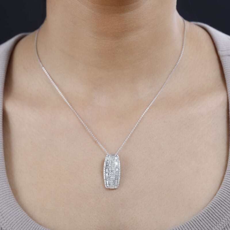 Diamond Pendant Necklace 20 Inches in Platinum Over Sterling Silver 1.00 ctw