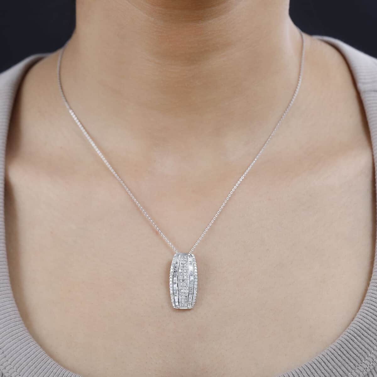 Diamond Pendant Necklace 20 Inches in Platinum Over Sterling Silver 1.00 ctw image number 2
