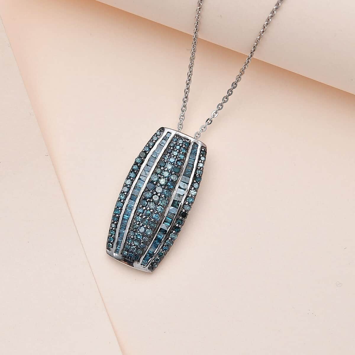 Blue Diamond (IR) Pendant Necklace 20 Inches in Platinum Over Sterling Silver 1.00 ctw image number 1