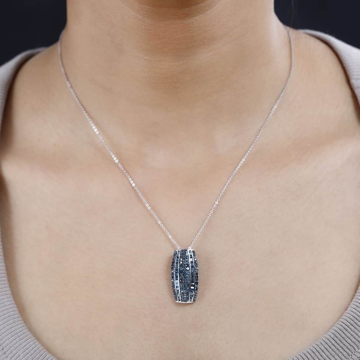 Blue Diamond (IR) Pendant Necklace 20 Inches in Platinum Over Sterling Silver 1.00 ctw image number 2