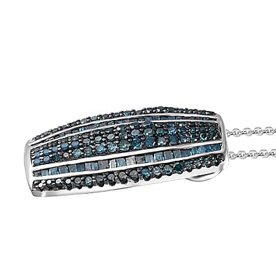 Blue Diamond (IR) Pendant Necklace 20 Inches in Platinum Over Sterling Silver 1.00 ctw