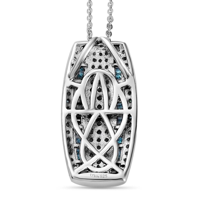 Blue Diamond (IR) Pendant Necklace 20 Inches in Platinum Over Sterling Silver 1.00 ctw