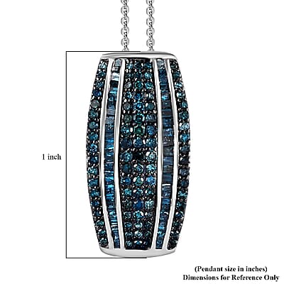 Blue Diamond (IR) Pendant Necklace 20 Inches in Platinum Over Sterling Silver 1.00 ctw