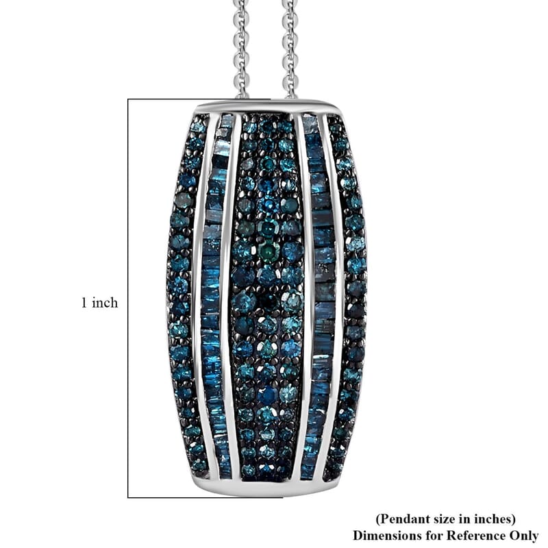 Blue Diamond (IR) Pendant Necklace 20 Inches in Platinum Over Sterling Silver 1.00 ctw