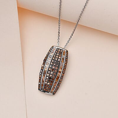 Red Diamond Pendant Necklace 20 Inches in Platinum Over Sterling Silver 1.00 ctw