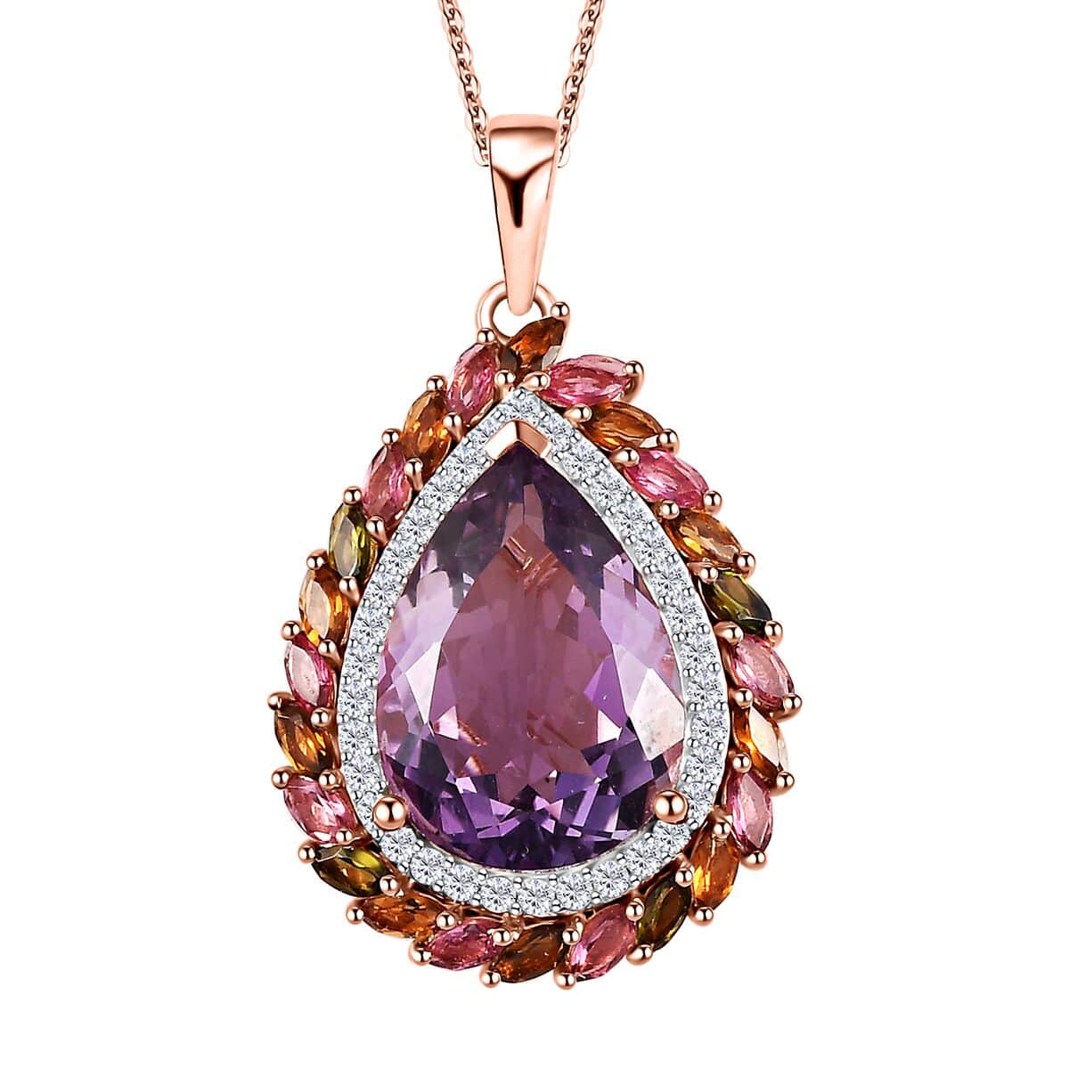 Rose De France Amethyst and Multi Gemstone 12.90 ctw Pendant Necklace in Vermeil Rose Gold Over Sterling Silver 20 Inches image number 0