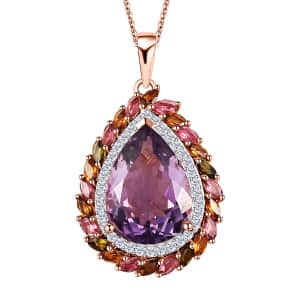 Rose De France Amethyst and Multi Gemstone Pendant Necklace 20 Inches in Vermeil Rose Gold Over Sterling Silver 12.90 ctw