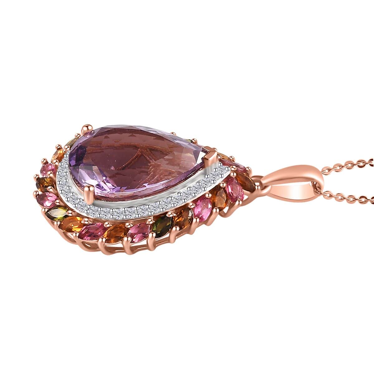 Rose De France Amethyst and Multi Gemstone 12.90 ctw Pendant Necklace in Vermeil Rose Gold Over Sterling Silver 20 Inches image number 3