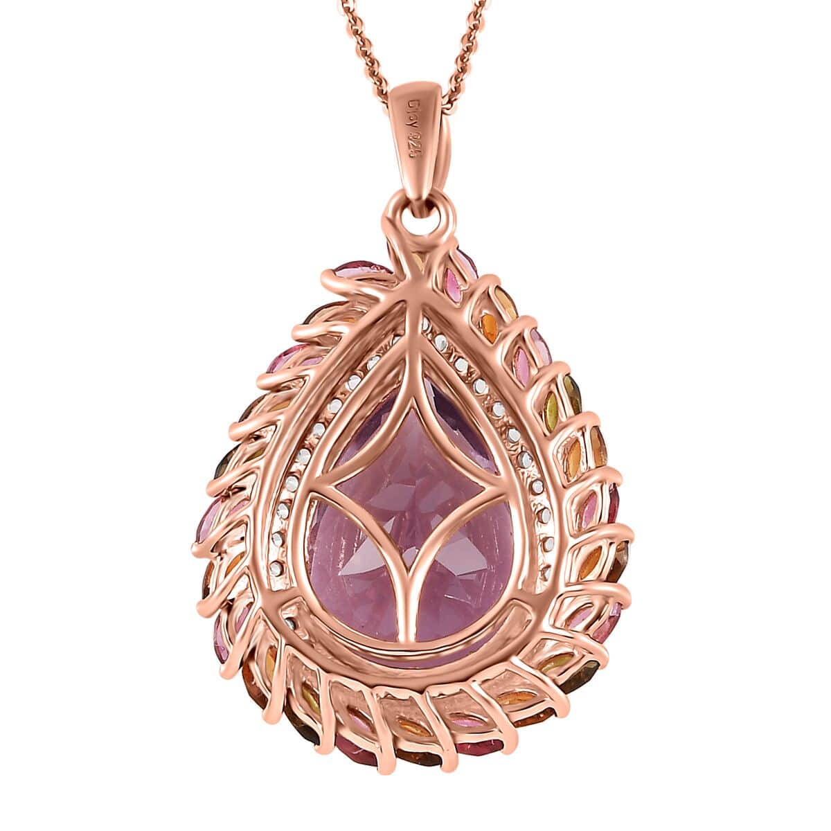 Rose De France Amethyst and Multi Gemstone 12.90 ctw Pendant Necklace in Vermeil Rose Gold Over Sterling Silver 20 Inches image number 4