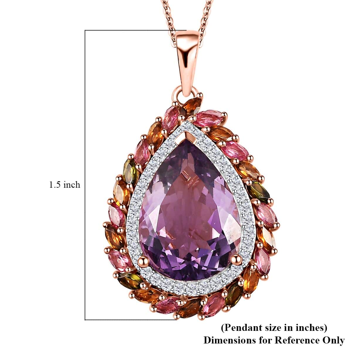 Rose De France Amethyst and Multi Gemstone 12.90 ctw Pendant Necklace in Vermeil Rose Gold Over Sterling Silver 20 Inches image number 5