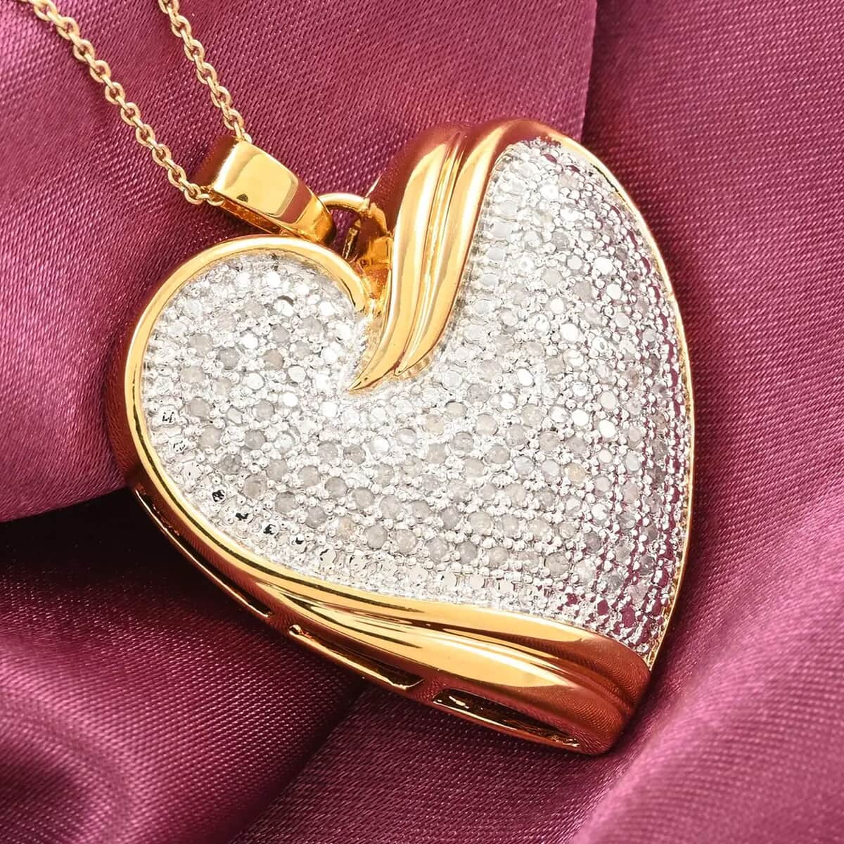 NY Closeout Diamond Heart Pendant Necklace (18 Inches) in 14K YG Over Sterling Silver image number 1