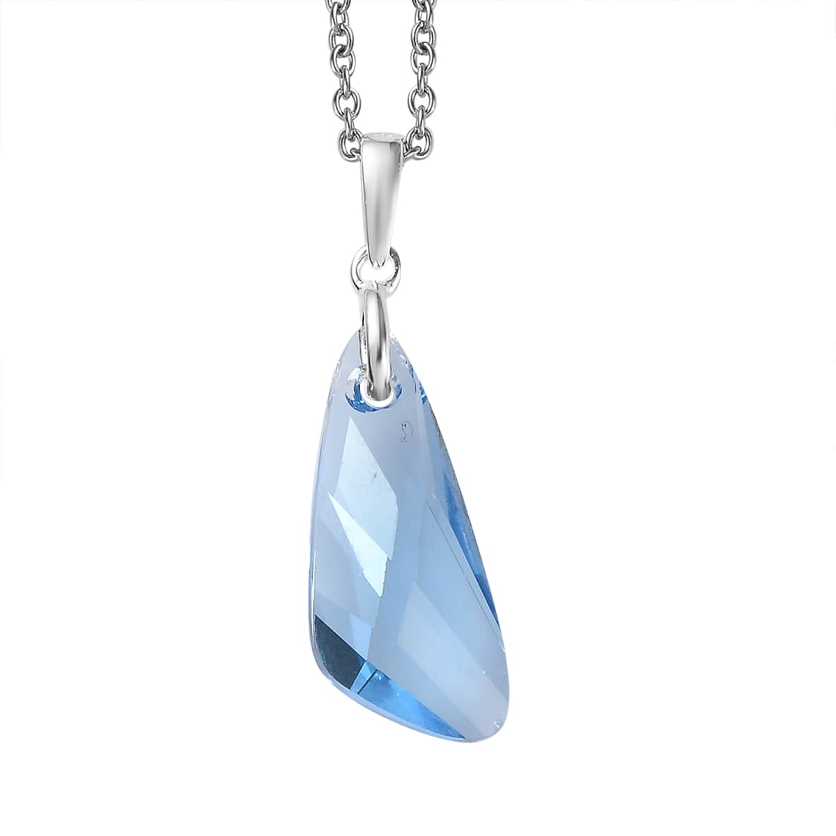 Aquamarine Crystal Pendant in Sterling Silver with Stainless Steel Necklace 20 Inches image number 0