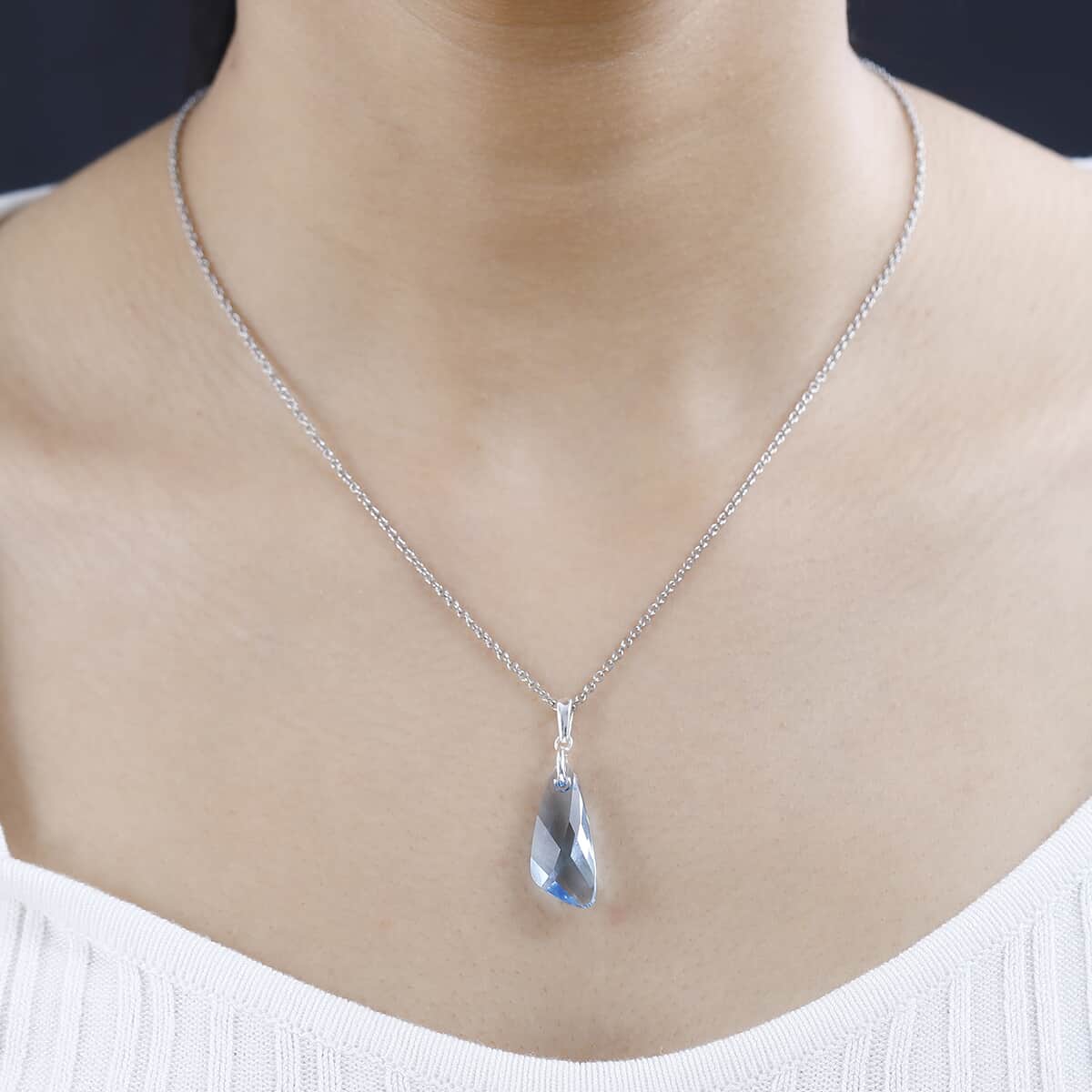 Aquamarine Crystal Pendant in Sterling Silver with Stainless Steel Necklace 20 Inches image number 2