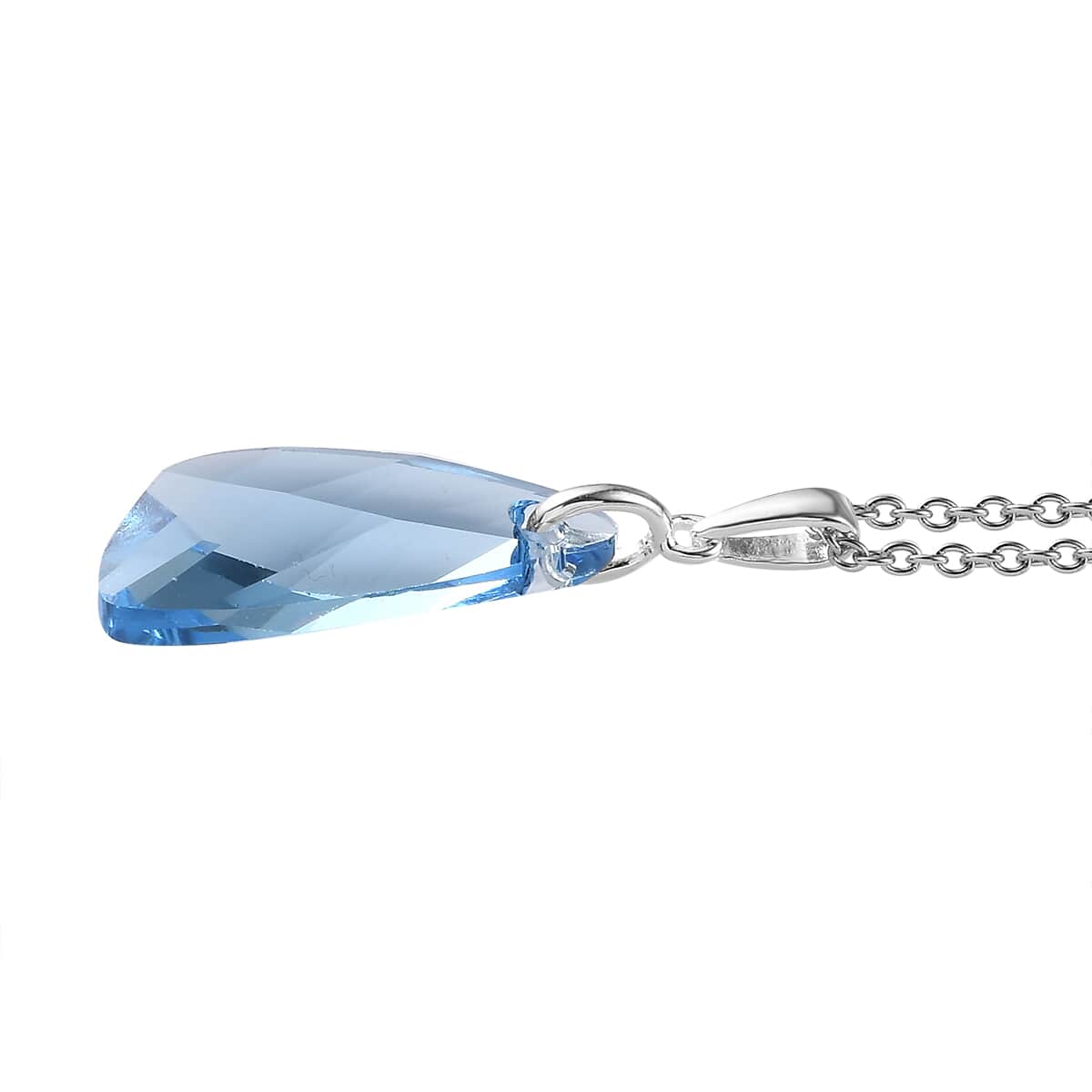 Aquamarine Crystal Pendant in Sterling Silver with Stainless Steel Necklace 20 Inches image number 3