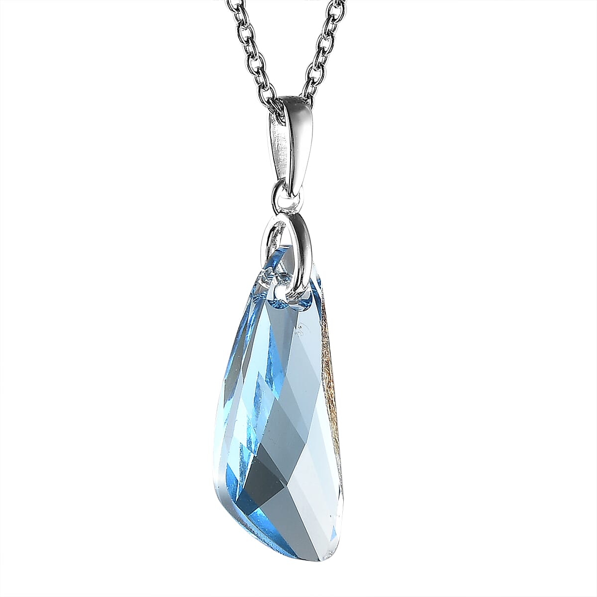 Aquamarine Crystal Pendant in Sterling Silver with Stainless Steel Necklace 20 Inches